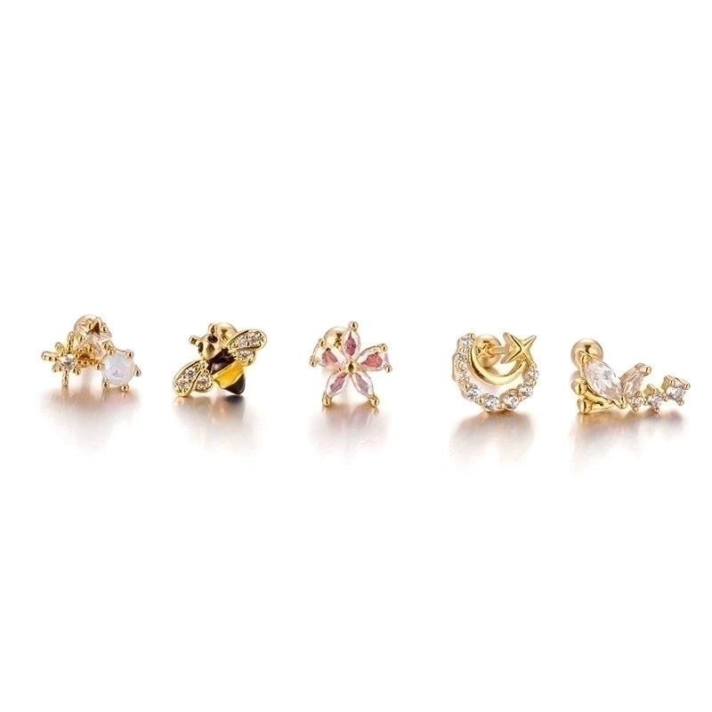 Ear Cartilage Rings & Studs Fashion Heart Shape Flower Copper Plating Rhinestones