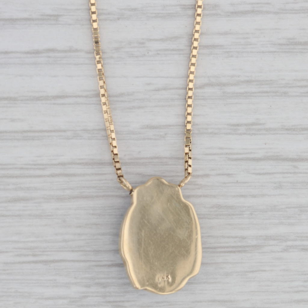 Carved Glass Rainforest Jewel Beetle Pendant Necklace 14k Gold 18.75 Box Chain