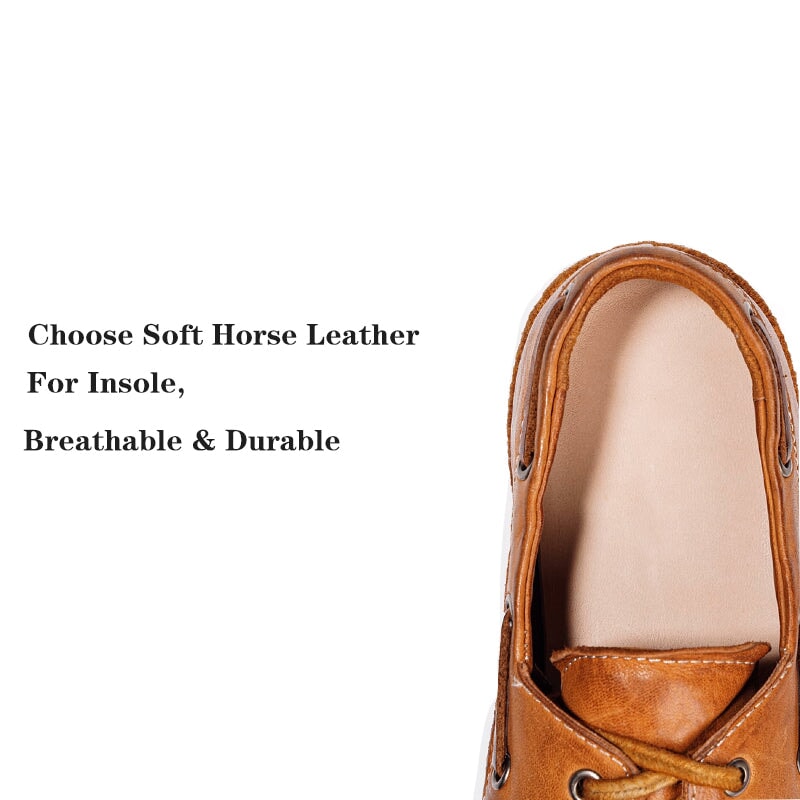 Vintage Washed Horse Leather Boat Shoes Handcrafted Casual Loafers for Women in Black/Pumpkin