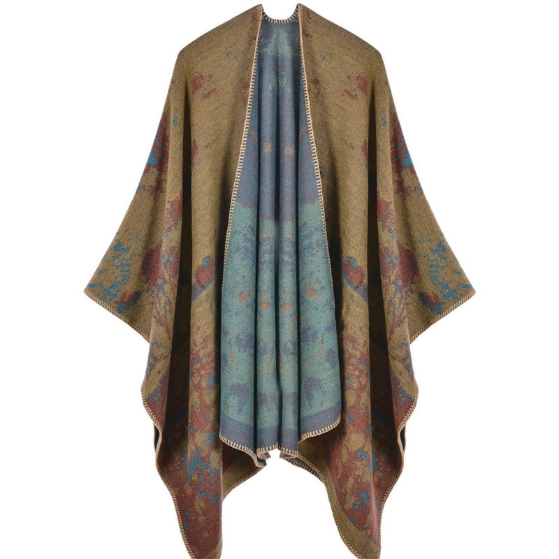 Women's Scarf Shawl Creative New Fashion Cashmere Jacquard Split Thickened Large Cloak Air Conditioning Warm Shawl