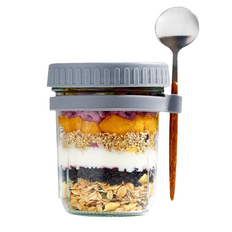 Overnight Oatmeal Cup Mason Sealed Glass Cup Portable Salad Cup With Lid Spoon Children Drink Soy Milk Yogurt