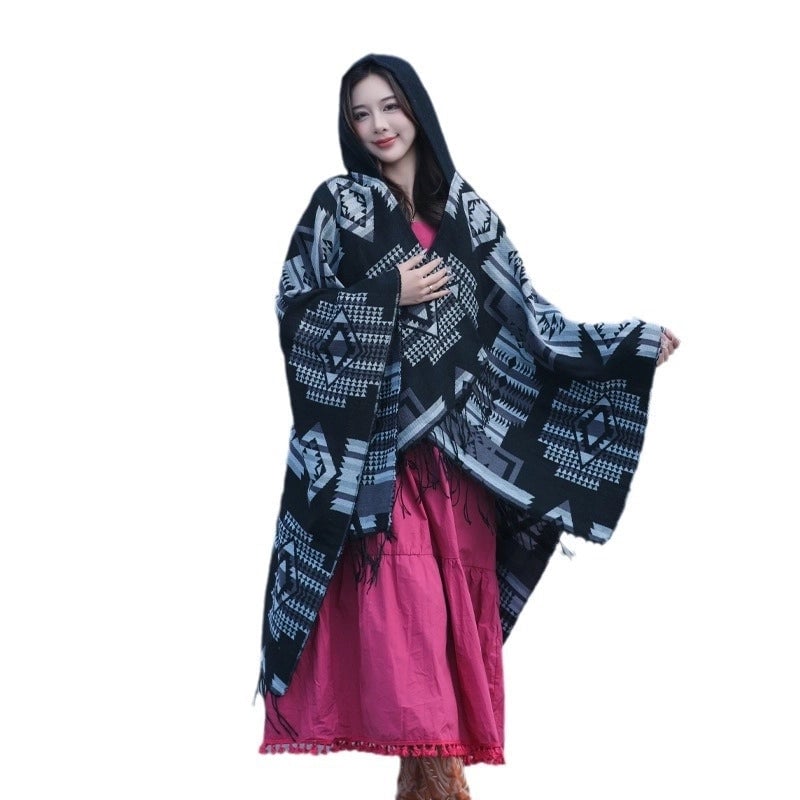 Women's Retro Ethnic Style Geometric Artificial Wool Acrylic Tassel Shawl