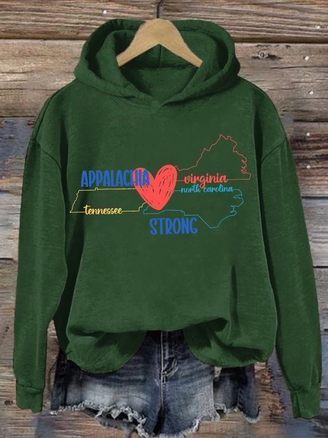 Women'S Retro Appalachia Virginia North Carolina Tennessee Strong Printed Hoodie