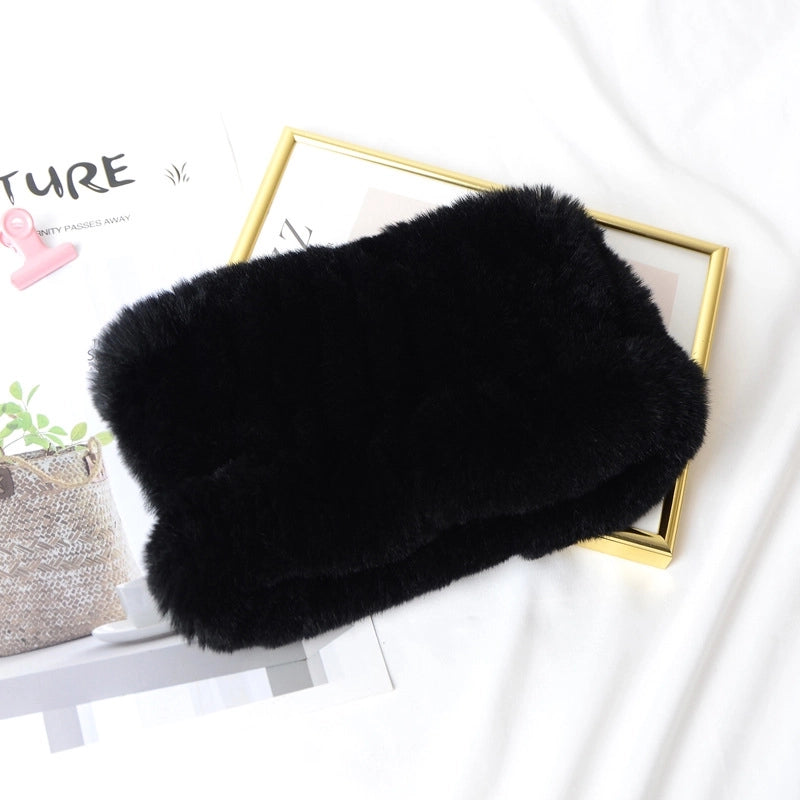 Rex Rabbit Hair Woven Scarf Warm Elastic Turtleneck Neck Set Rex Rabbit Hair Scarf Women's Winter Fur Scarf Turtleneck