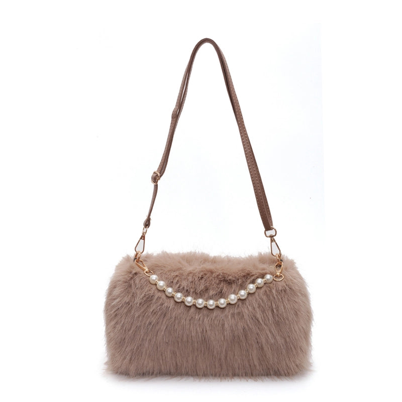 Women's Plush Solid Color Streetwear Square Zipper Shoulder Bag