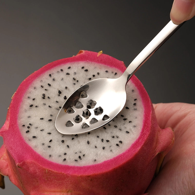 Infant 304 Stainless Steel Mud Scraping Spoon Baby Food Supplement With Serrated Fruit Dredging Spoon Creative With Hole Mud Pressing Spoon