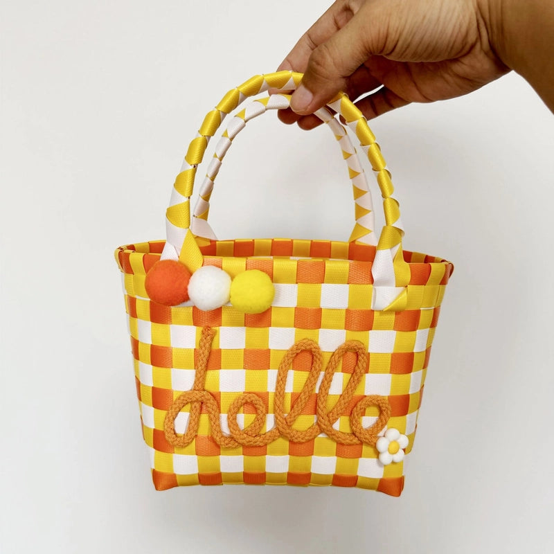 Women's PVC Color Block Plaid Vacation Weave Square Open Square Bag
