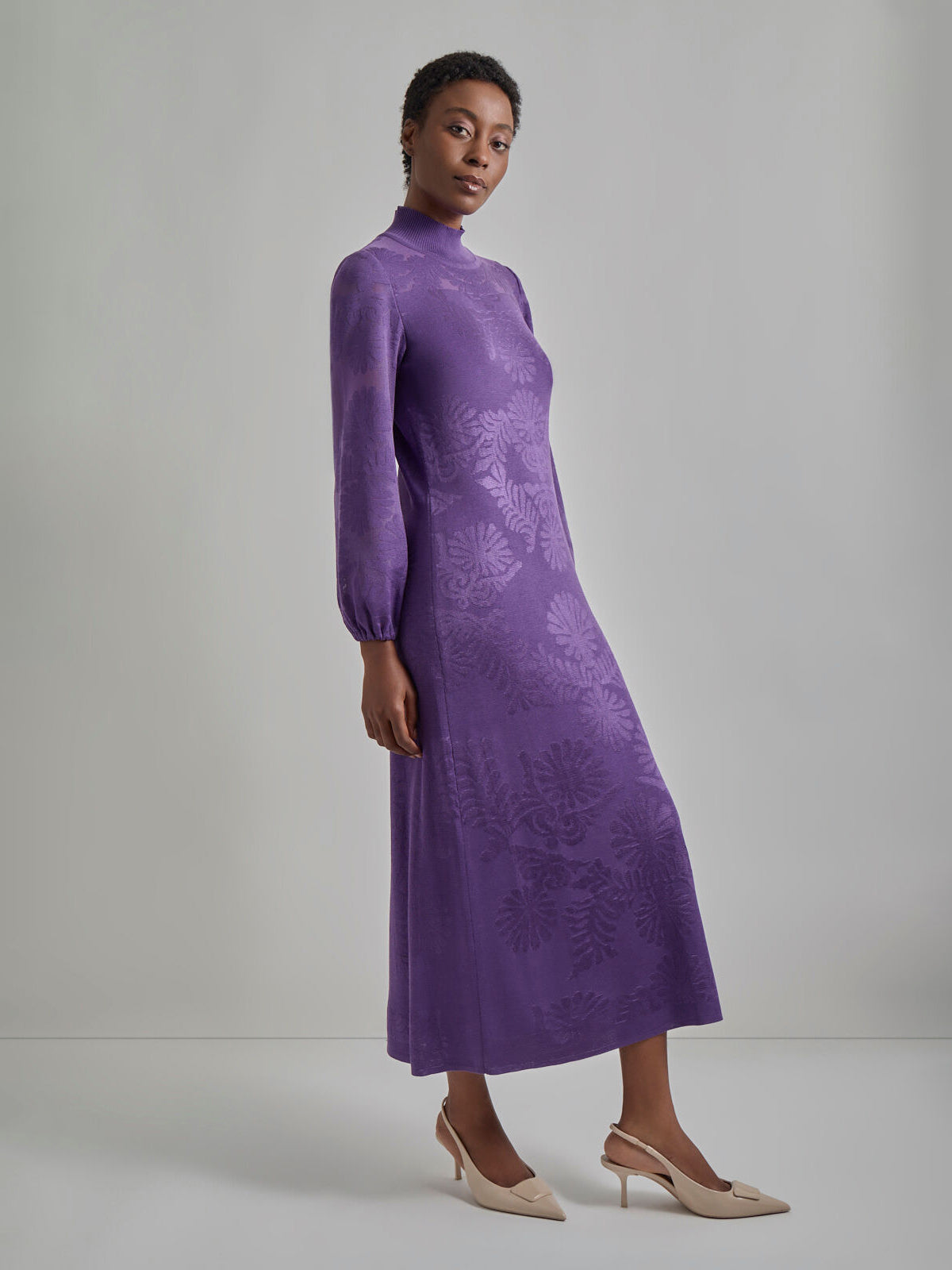 A-Line Jacquard Knit Midi Dress