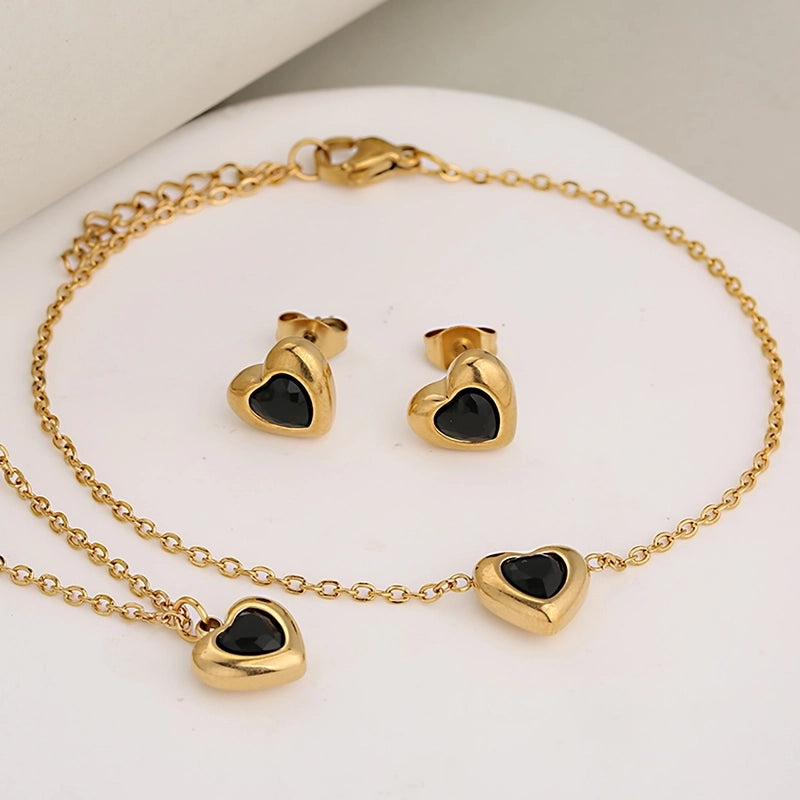 Classic Style Heart Shape 304 Stainless Steel Rhinestones Inlay Jewelry Set