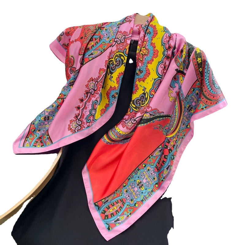 Women's Ethnic Style Flower Satin Printing Silk Scarf
