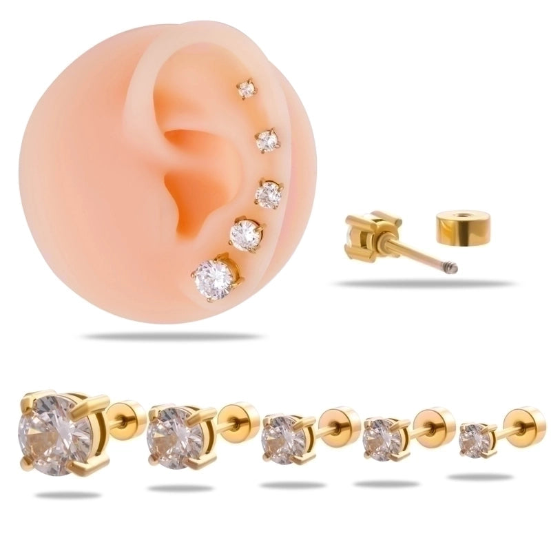 1 Piece Ear Cartilage Rings & Studs Minimalist Round 316L Stainless Steel  Plating Inlay Zircon