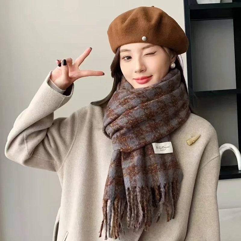 Women's Lady Minimalist Lattice Imitation Cashmere Scarf