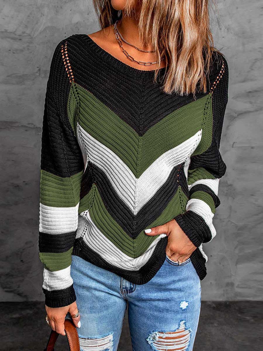 Casual Sweet Geometric Patchwork O Neck Sweaters(7 Colors)