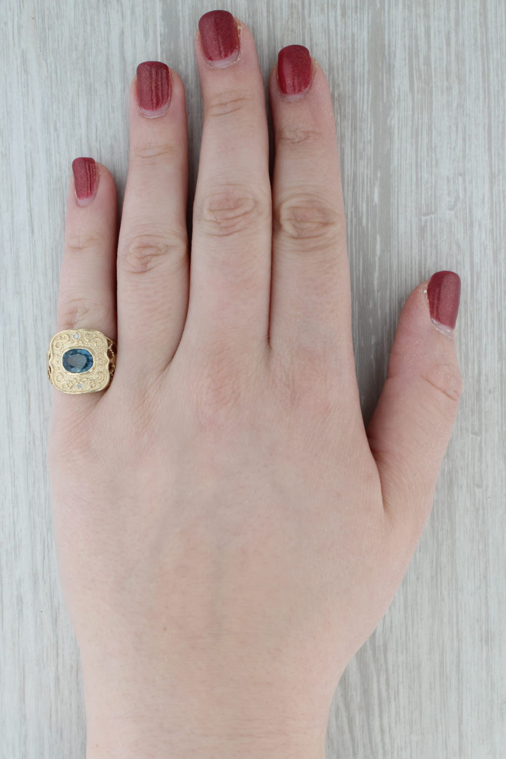 1.80ct Oval Blue Sapphire Diamond Ring 14k Yellow Gold Size 7 Ornate