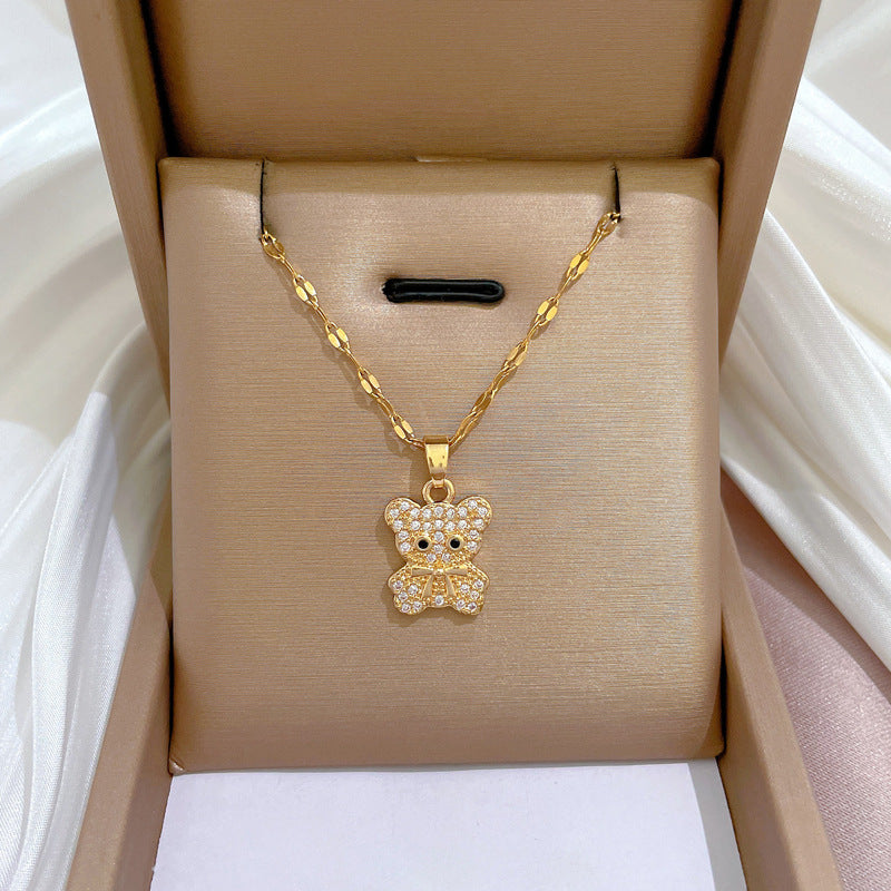 Cartoon Geometric Titanium Steel Diamond Inlay Necklaces