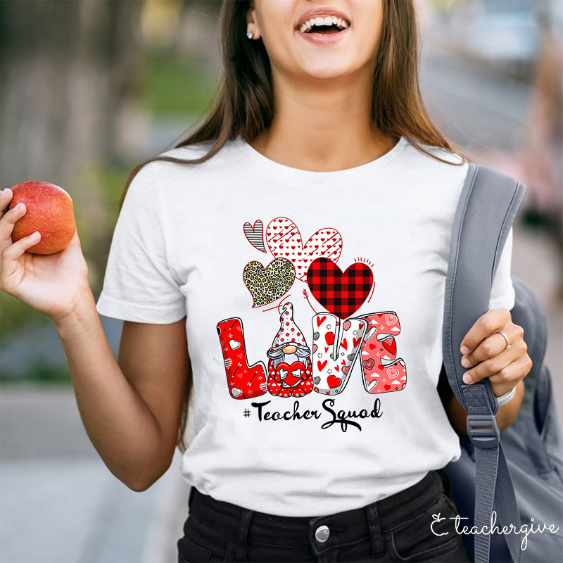 Three Hearts Love Gnome Teacher T-Shirt