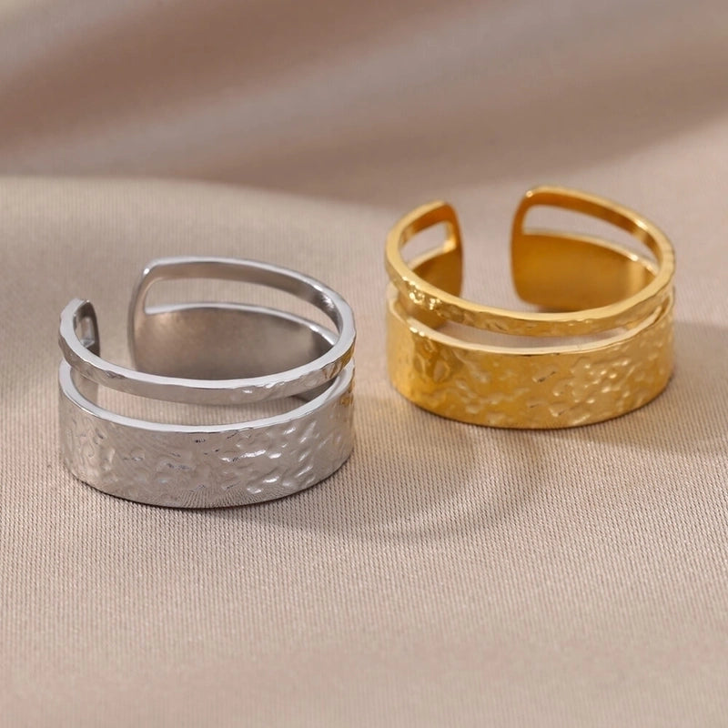 1 Piece Fashion Leaf Stainless Steel Inlaid Gold Open Ring