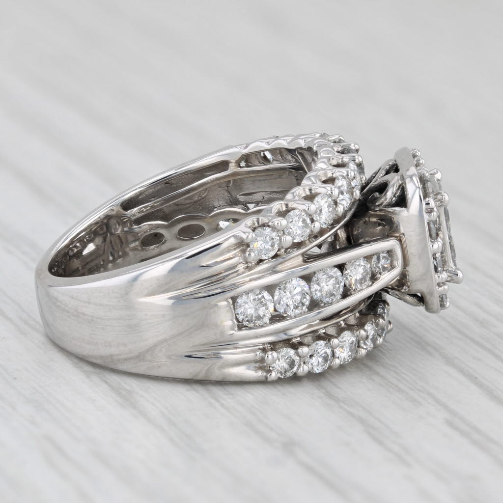 1.90ctw Diamond Cluster Halo Engagement Ring 14K White Gold Ring Sz 7 Bridal Set