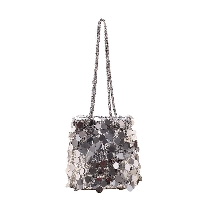 Women's Small Sequin Solid Color Basic Bucket Magnetic Buckle Underarm Bag