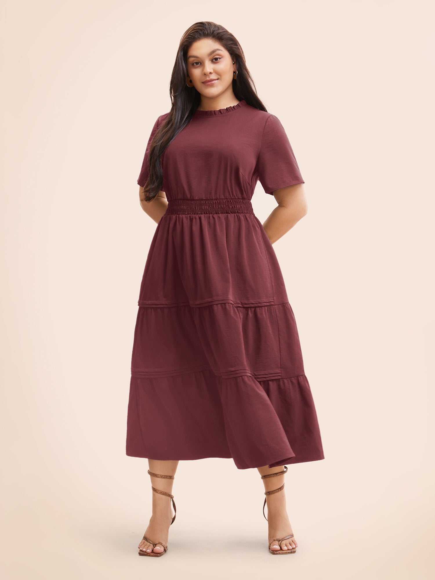 Plain Frill Trim Ruffle Layered Hem Dress