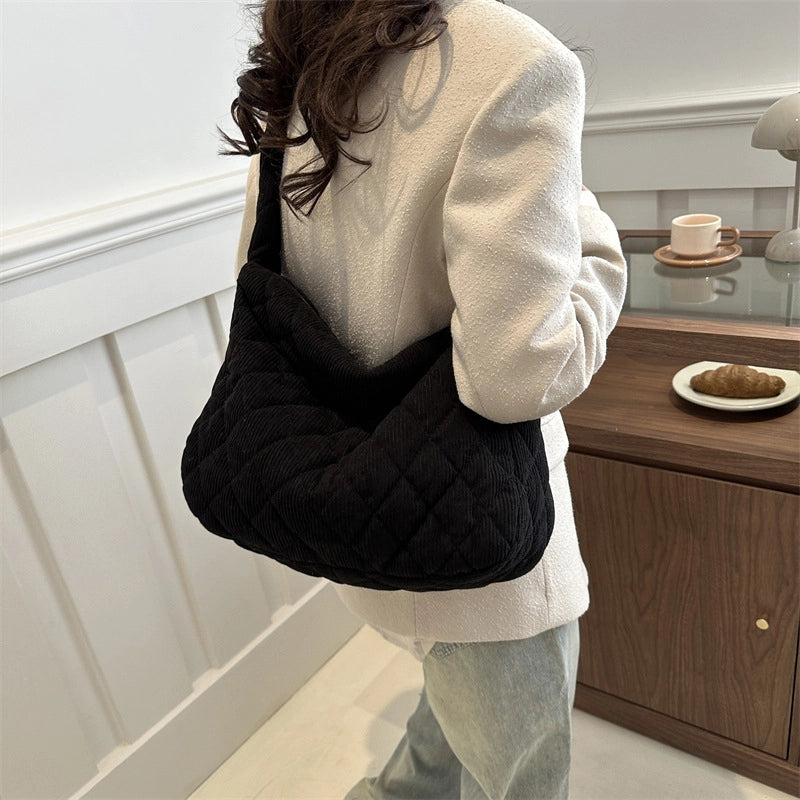 Women's Large Cotton Lingge Streetwear Square Zipper Shoulder Bag