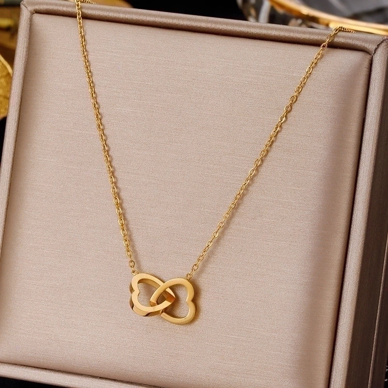 3 Pieces Elegant Minimalist Leaf Four Leaf Clover Insect Stainless Steel Plating Inlay Zircon Pendant Necklace