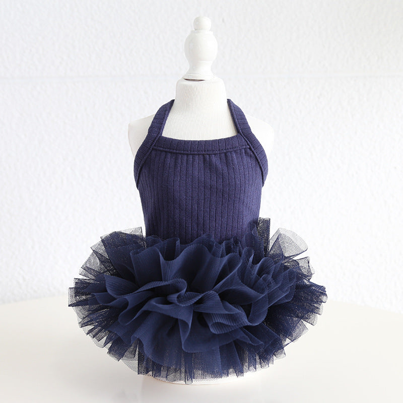 Cotton Solid Color Dog Cat Lace Dress