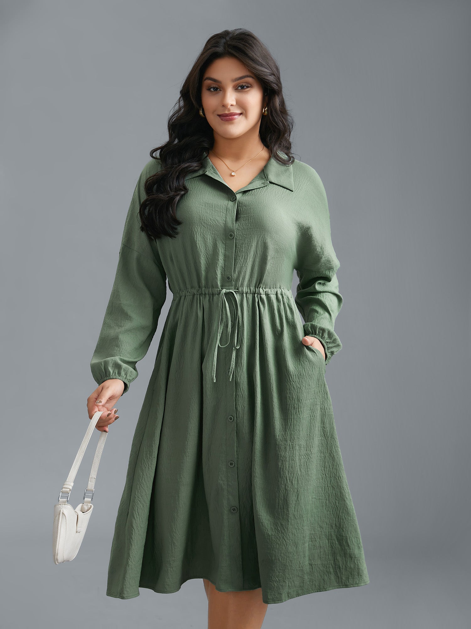 Shirt Collar Tie-Waist Drop Dress