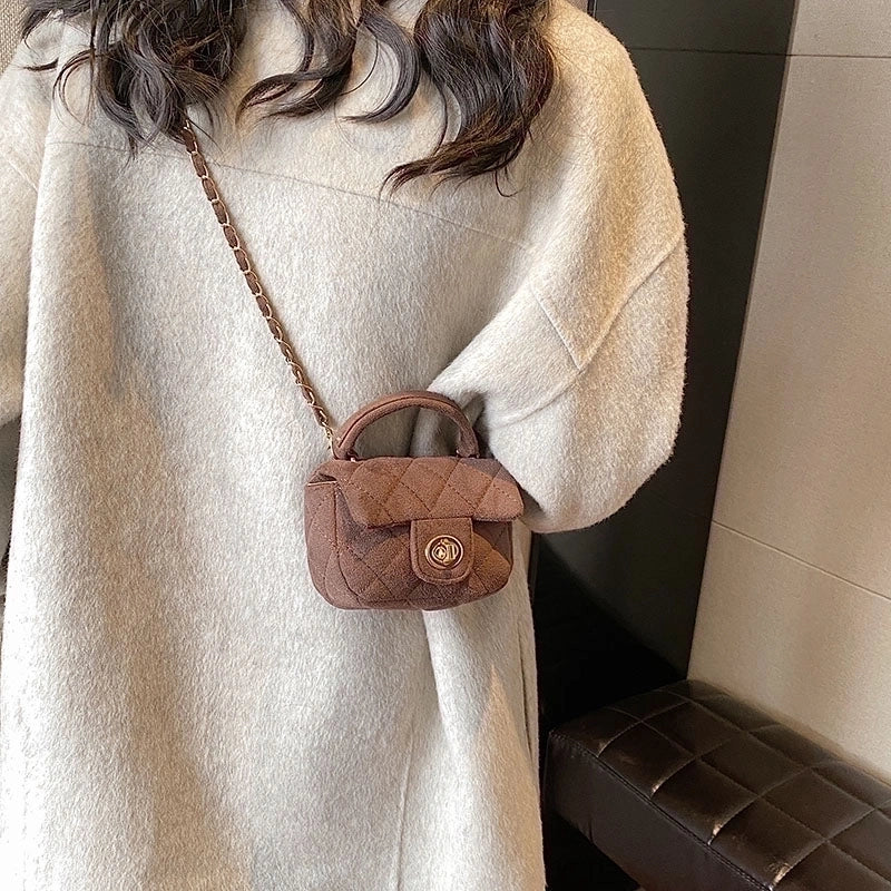 Women's Suede Solid Color Basic Metal Button Square Lock Clasp Shoulder Bag Crossbody Bag
