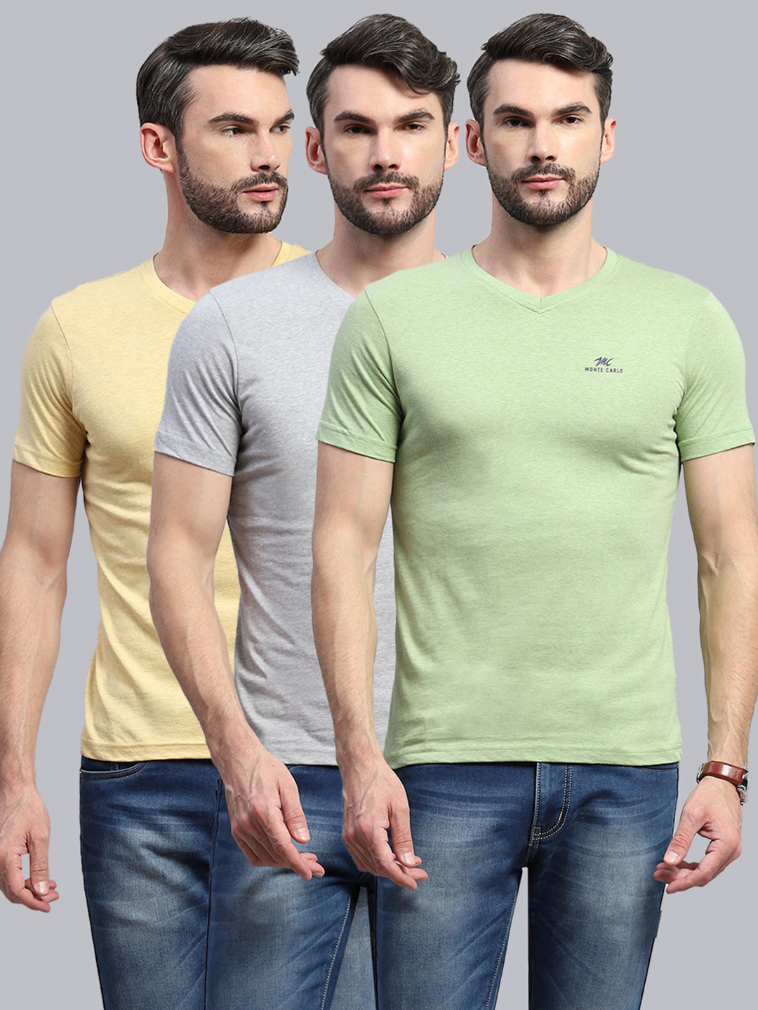 Men Multicolor Solid V Neck Half Sleeve T-Shirt (Pack of 3)