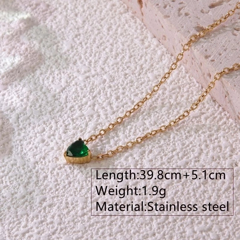 Sweet Minimalist Commute Heart Shape 304 Stainless Steel Rhinestones Birthstone 18K Gold Plated Inlay Necklace