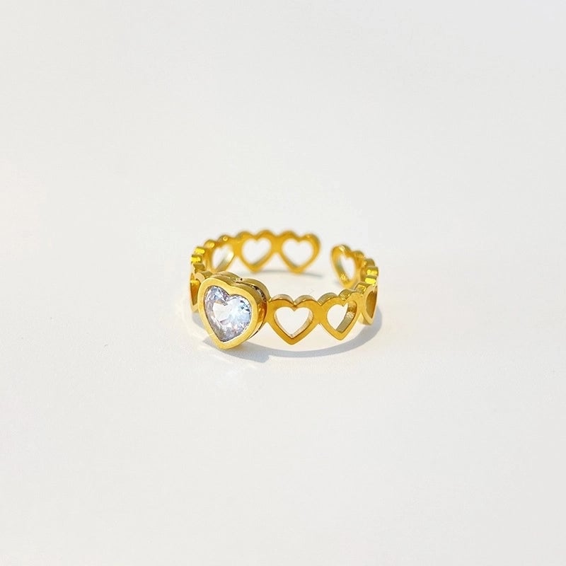 Fashion Heart Shape Titanium Steel Inlay Zircon Rings