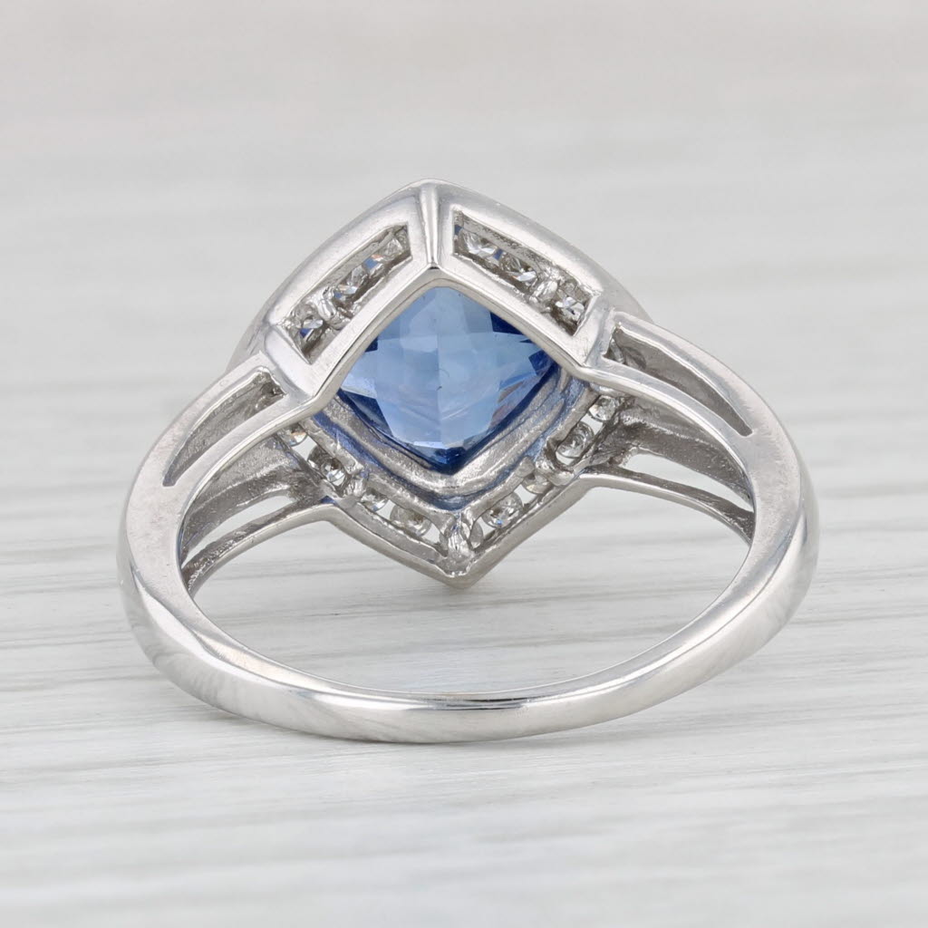 3.20ctw Lab Created Sapphire Diamond Halo Ring 10k White Gold Size 8.25