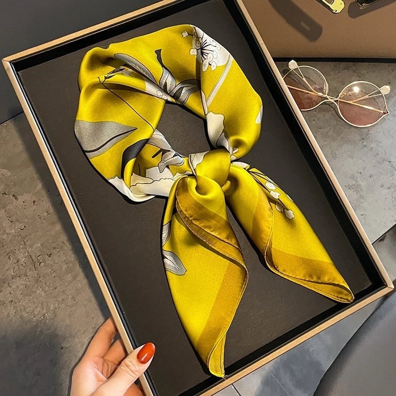 Women's Casual Sweet Letter Stripe Flower Satin Printing Silk Scarf