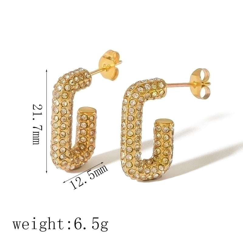 1 Pair Elegant Lady Geometric Inlay 304 Stainless Steel Zircon 18K Gold Plated Ear Studs