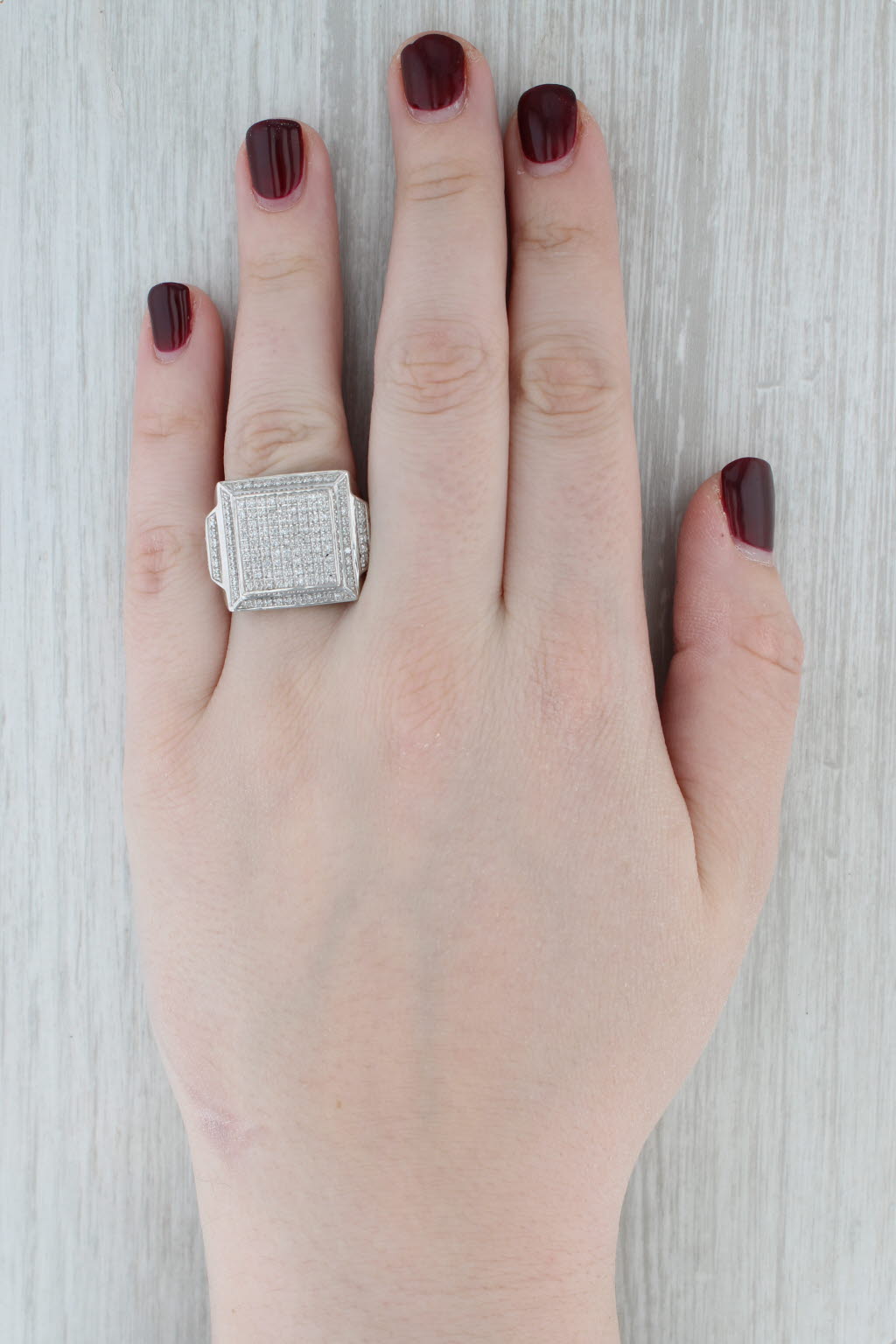 0.50ctw Pave Diamond Halo Ring 10k White Gold Size 7.5