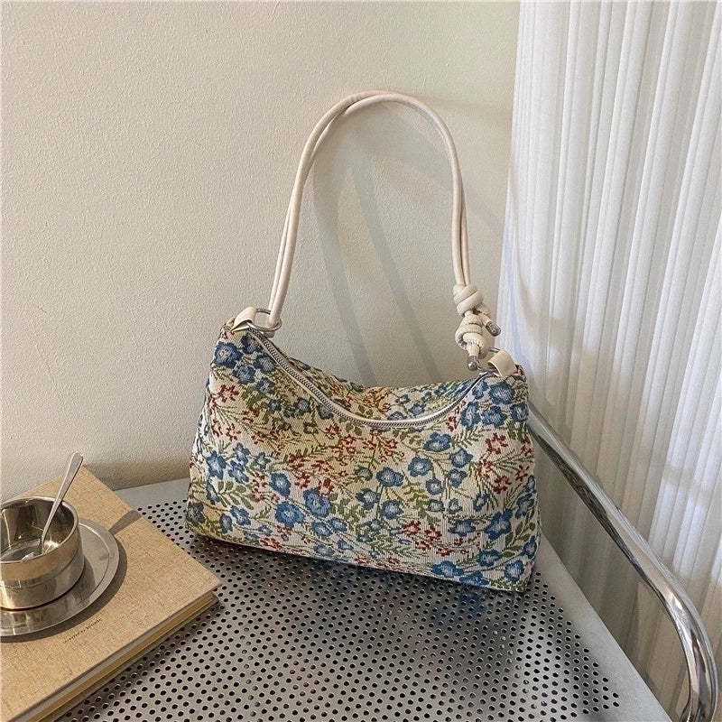 Women's Small Nylon Flower Ethnic Style Zipper Underarm Bag