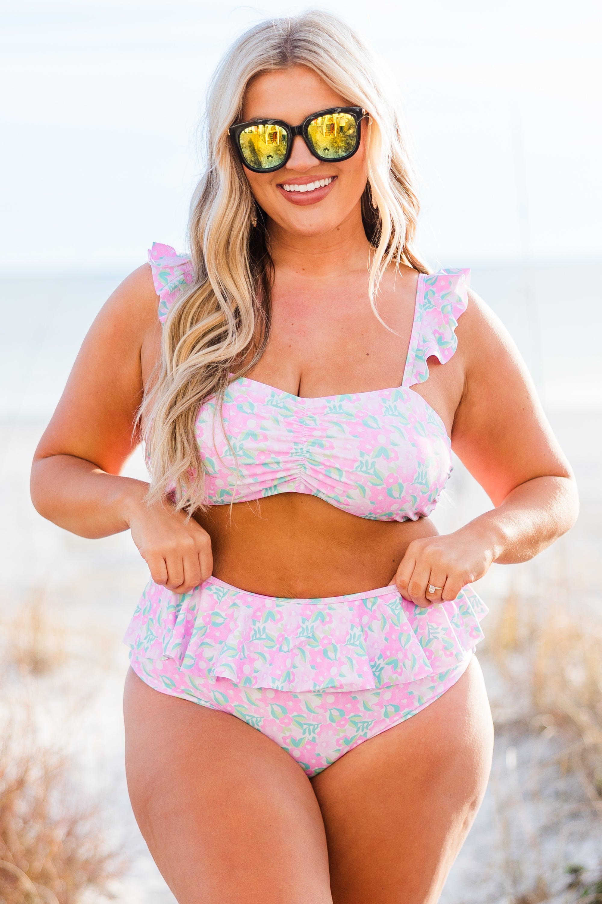 Sugar Sands Swim Top. Pink Floral