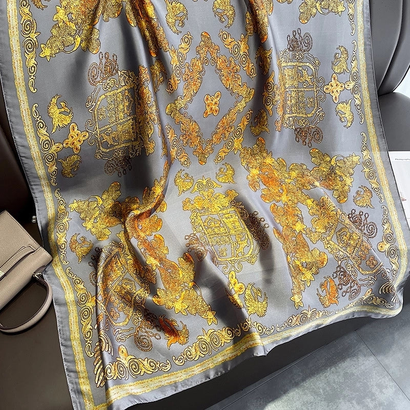 Retro Gilt Printing Classic Simulation Silk Brocade Large Long Scarf Shawl
