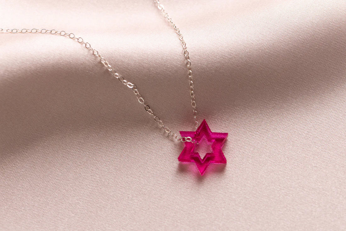 Micro Floating Magen David Necklace - Magenta