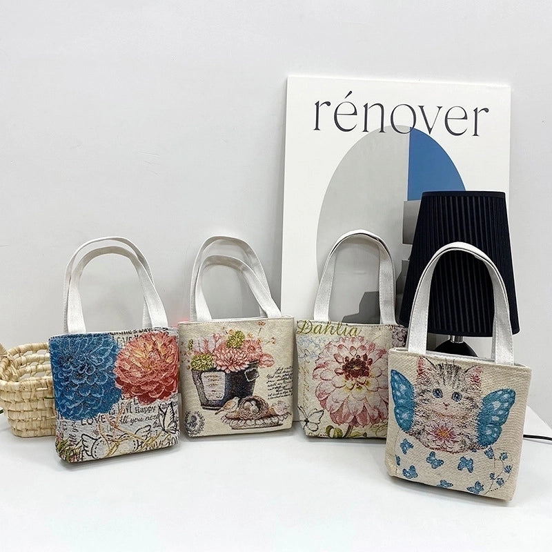 Women's Small Spring&Summer Canvas Printing Cute Open Handbag