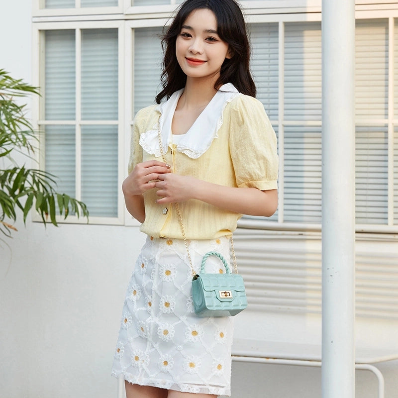 Women's Small PVC Solid Color Lingge Streetwear Lock Clasp Jelly Bag