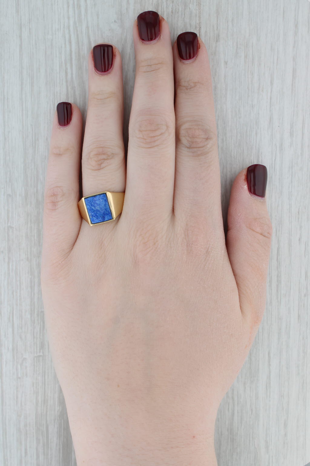 Blue Sodalite Signet Ring 18k Yellow Gold Size 11.25