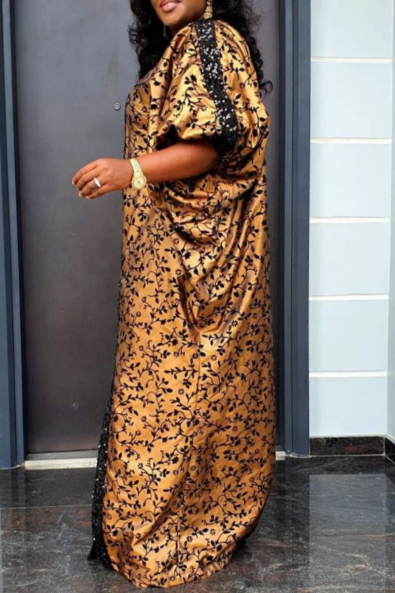 Casual Print Patchwork Slit V Neck One Step Skirt Plus Size Dresses