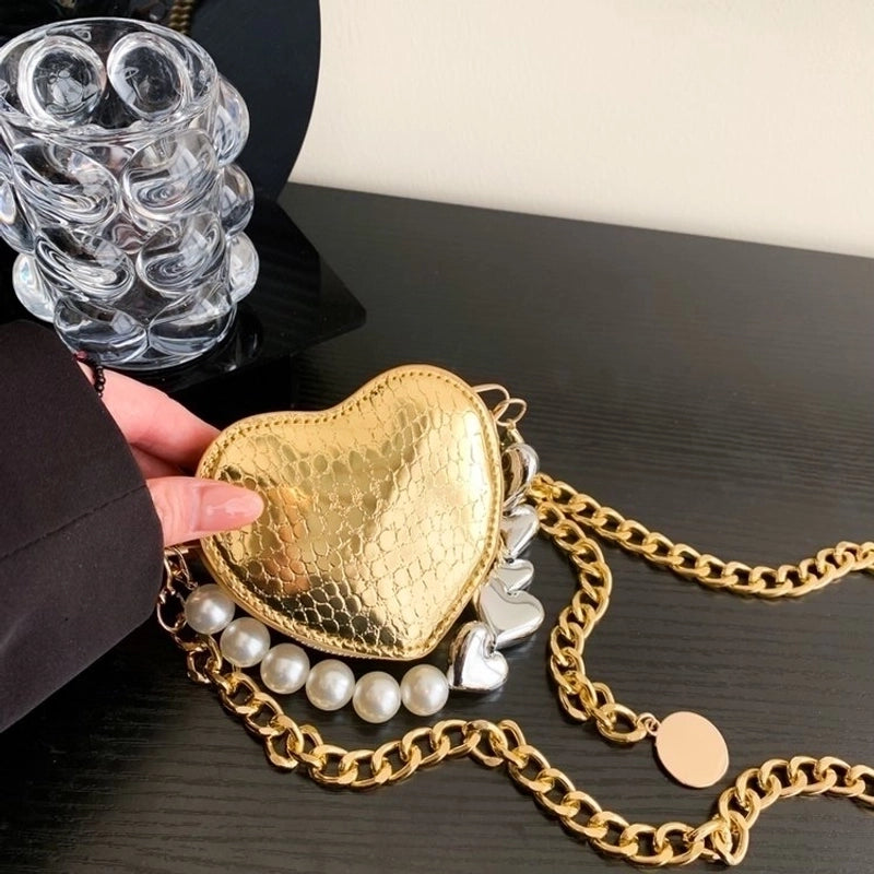 Women's Pu Leather Solid Color Fashion Heart-shaped Zipper Crossbody Bag