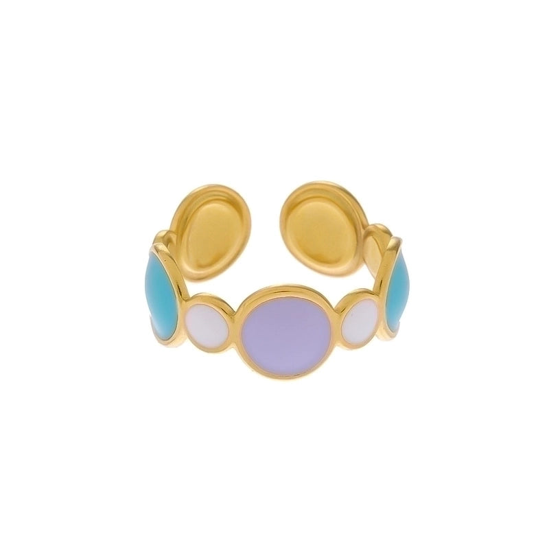 Vintage Style Color Block Stainless Steel 18K Gold Plated Plating Open Rings