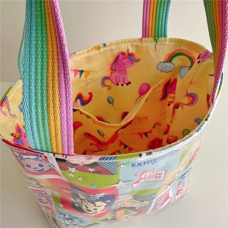 Women's Large Cotton Cartoon Preppy Style Classic Style Square Open Shoulder Bag