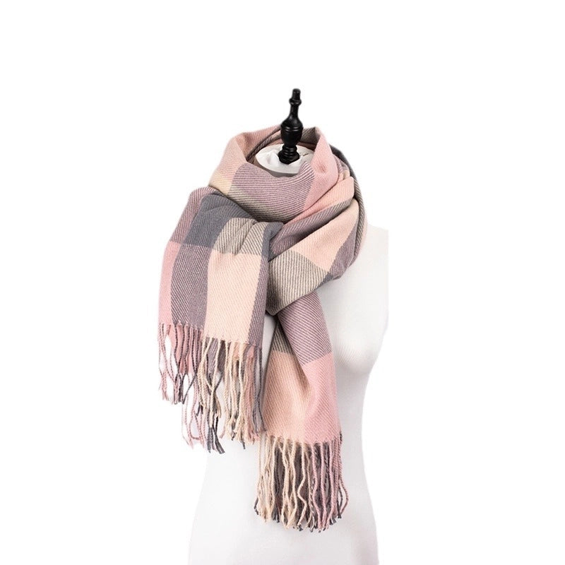 New British Style Scarf Autumn And Winter Plaid Couples Cashmere Tassel Shawl With Scarf Gift