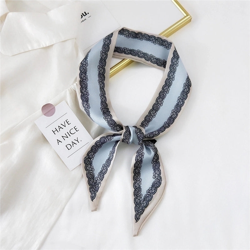 Fashion Streamer Printing Bow Silk Scarf