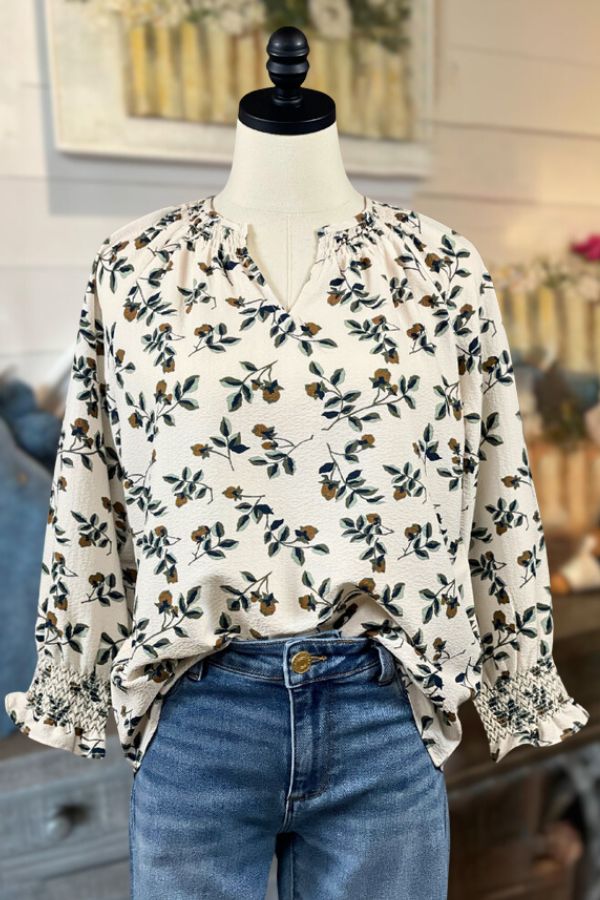 Cream&Green Floral Top